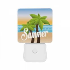 Night Light Set Of 2, A Cartoon Image Of A Palm Tree And The Word "summer" On A Beach. -Cute Night Light Shop b45d029967b14b1521e49e3fc2f9012cf74d1581