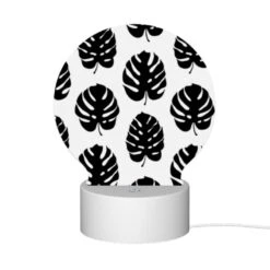 Round Acrylic Night Light, A Pattern Of Leaves On A Black And White Background. -Cute Night Light Shop b49d9d7f7e67d5b6e227555aa2c0bf8f158a9870