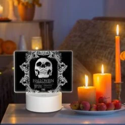 Rectangular Acrylic Night Light, A Poster For Halloween With A Skeleton On It. -Cute Night Light Shop b50046fc1caf1d8829585ac8e471e0ff1bfe9db4