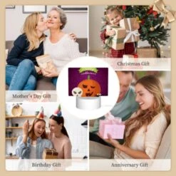 Rectangular Acrylic Night Light, A Happy Halloween Sign With A Pumpkin And A Skeleton. -Cute Night Light Shop b620a62ef2424d0747e96a10991cb4ba828c3b5d