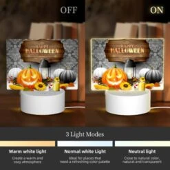 Rectangular Acrylic Night Light, A Halloween Poster With A Pumpkin And A Lit Candle. -Cute Night Light Shop b76aa8267e82743798edf8ac473cbad14ba3a08b