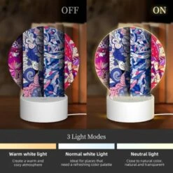 Round Acrylic Night Light, Three Different Colored Designs Of Flowers. -Cute Night Light Shop b84a395a56aad5ec7010e83f5144d3d15a43c5ab