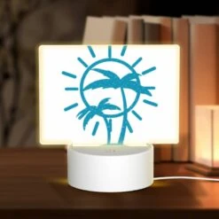 Rectangular Acrylic Night Light, A Blue And White Sun With Palm Trees.