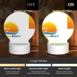Round Acrylic Night Light, A Logo For A Beach With A Sun And Palm Trees. -Cute Night Light Shop b9ed7c95a4a9b972982585ad9c9ef1e544a8d075