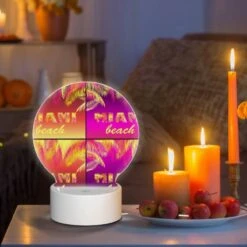 Round Acrylic Night Light, A Colorful Beach Sign With The Word "Miami" On It. -Cute Night Light Shop ba70361ed4537e8236705f290dad65bce49135e0
