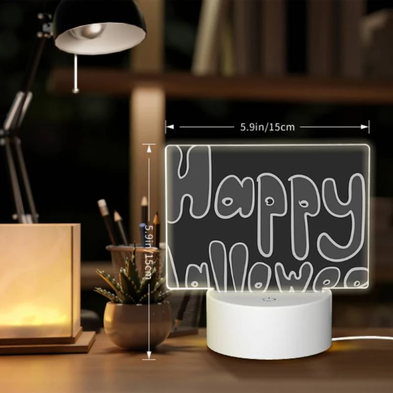 Rectangular Acrylic Night Light, A black and white sign that says "Happy Halloween". Rectangular Acrylic Night Light, A Black And White Sign That Says "Happy Halloween". -Cute Night Light Shop bace9cb55f5546196e0d3f95ec48db912ddcdb22