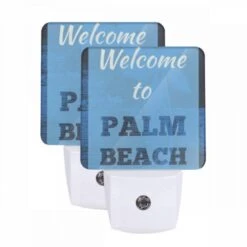 Night Light Set Of 2, A Blue Sign That Says Welcome To Palm Beach.