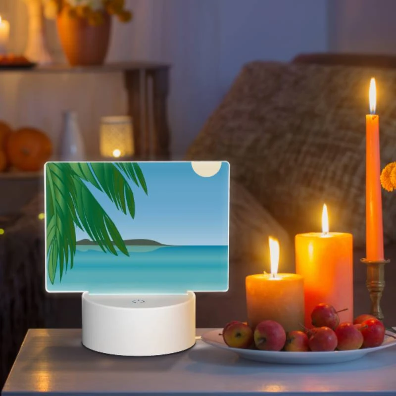 Rectangular Acrylic Night Light, A beautiful beach scene with a palm tree and a moon in the sky. Rectangular Acrylic Night Light, A Beautiful Beach Scene With A Palm Tree And A Moon In The Sky. -Cute Night Light Shop bce3a11600f1cfc303429b6ec2bf49dfe333a827