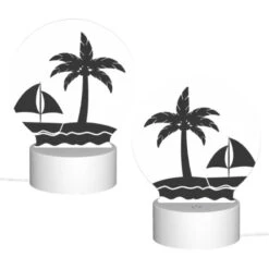Round Acrylic Night Light, A Sailboat Is In The Water Near A Palm Tree. -Cute Night Light Shop bcf36a178419ffa8952c785ed9d72683f1109893