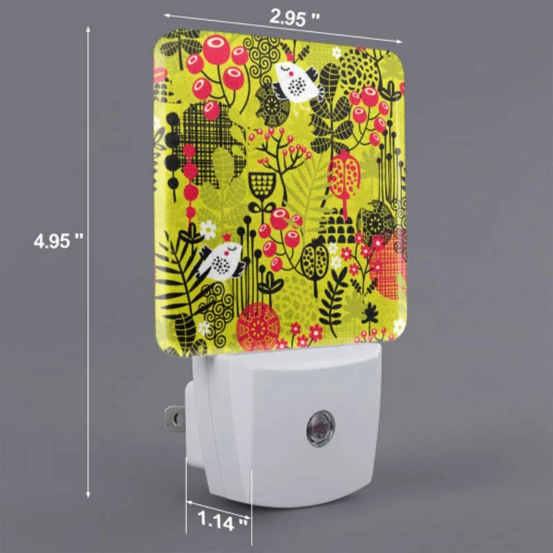 Night Light Set of 2, A colorful floral pattern with a bird and a frog. Night Light Set Of 2, A Colorful Floral Pattern With A Bird And A Frog. -Cute Night Light Shop bd813eedcbad4e05eecb25636df4d493f7e18853