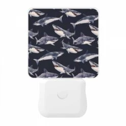 Night Light, A Pattern Of Sharks On A Blue Background. -Cute Night Light Shop bea7382bf77c1ced620b18e6e6953ea2b45ffe3f