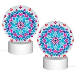 Round Acrylic Night Light, A Colorful Blue And Purple Flower Design. -Cute Night Light Shop bec7da814d51466a13fcbf550408bbcdc2f11235