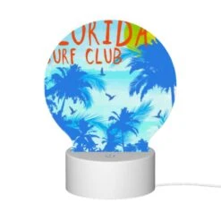 Round Acrylic Night Light, A Colorful Surf Club Poster With A Blue And Orange Background. -Cute Night Light Shop befb31cec267255924913c05e936755c4910473f