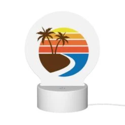 Round Acrylic Night Light, A Sunset With A Beach And Palm Trees. -Cute Night Light Shop bf20df3448a10f221197b5866ebbb9cab1a6aa93