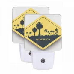 Night Light Set Of 2, A Yellow Sign With The Words "Palm Beach" Written On It.
