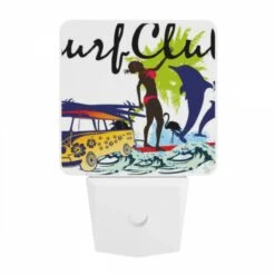 Night Light, A Woman Is Surfing On A Surfboard In Front Of A Yellow And Blue Van. -Cute Night Light Shop c016ecb442a80d0d0950afa24497a539f0fc7977
