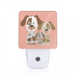 Night Light, Two Dogs And A Puppy Are Standing Together.