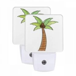 Night Light Set Of 2, A Cartoon Drawing Of A Palm Tree With A Bunch Of Bananas On It.