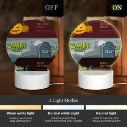 Round Acrylic Night Light, A Halloween Party Is Depicted In A Cartoon Style. -Cute Night Light Shop c129b0be59e5f91b19932df1353762055eefaac7