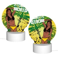 Round Acrylic Night Light, A Woman With A Yellow Bikini Is Standing In Front Of A Tree With Birds Flying Around Her. -Cute Night Light Shop c15a0082420a095de9fcbcd81efbc9fc6949fe1b