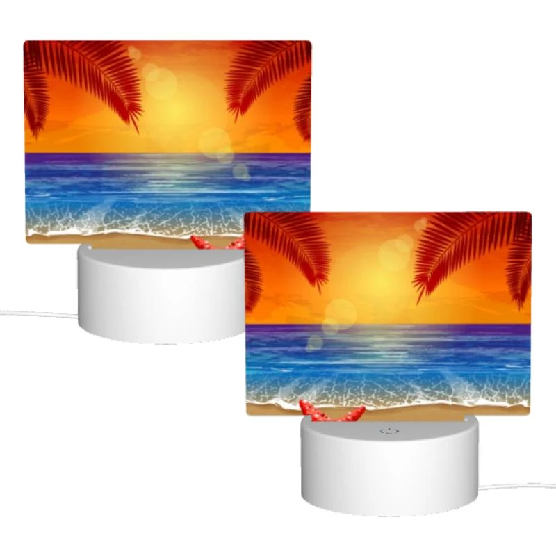 Rectangular Acrylic Night Light, A red sunset over the ocean with a starfish on the beach. Rectangular Acrylic Night Light, A Red Sunset Over The Ocean With A Starfish On The Beach. -Cute Night Light Shop c1ba2b07325224e8e404812874845138e6e69daf