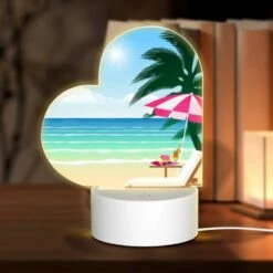 Front Page 19 Love Acrylic Night Light, A Beach Scene With A Pink And White Umbrella