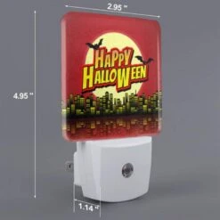 Night Light Set Of 2, A Red Background With A Yellow And Red Banner That Says "Happy Halloween." -Cute Night Light Shop c2212f575bfc265877d4ee995f500d0b2eb93154