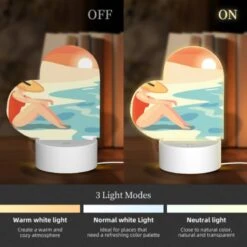 Love Acrylic Night Light, A Woman Wearing A Hat Sits On The Beach. -Cute Night Light Shop c250b1ff28d1269bc2dff718239a1796774b96df