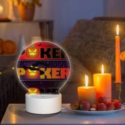 Round Acrylic Night Light, A Poster With A Pumpkin On It That Says "Poker.". 8 Round Acrylic Night Light, A Poster With A Pumpkin On It That Says "Poker.". -Cute Night Light Shop c31c0309564526302570f94f66699d33efd45505