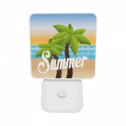 Night Light Set Of 2, A Cartoon Image Of A Palm Tree And The Word "summer" On A Beach. -Cute Night Light Shop c3497ec435b67c71cd7b421c56c9b3eb91f42b82