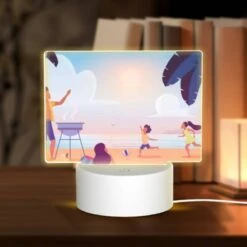 Rectangular Acrylic Night Light, A Family Is Enjoying A Day At The Beach