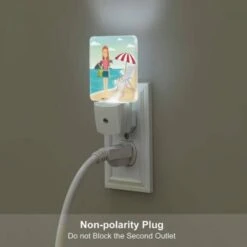 Night Light Set Of 2, A Woman In A Pink Shirt Is Standing On A Beach Holding A Purse. -Cute Night Light Shop c46d93c5e098daad56df379e2980714420b9f362