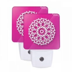 Night Light Set Of 2, A White Snowflake Design On A Pink Background.