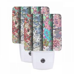 Night Light Set Of 2, Four Colorful And Artistic Designs Are Displayed Side By Side.