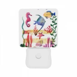 Night Light Set Of 2, A Colorful Painting Of Various Sea Creatures. -Cute Night Light Shop c561c07e51a12fee40ccca14b789e6ce23e03291