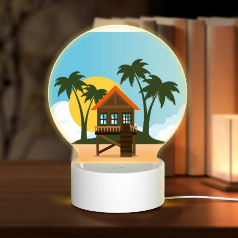 Round Acrylic Night Light, A house on a beach with a sunset in the background. Round Acrylic Night Light, A House On A Beach With A Sunset In The Background. -Cute Night Light Shop c5899cd9e3d7768ffeb29afa07fc85e868f8c3b9