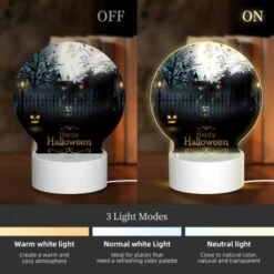 Round Acrylic Night Light, A Fence With A Happy Halloween Sign. -Cute Night Light Shop c68953b17e8455178498a75f322305b5f7c67a4a