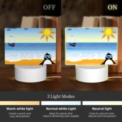 Rectangular Acrylic Night Light, A Penguin Is Standing On A Beach With A Suitcase And Sunglasses. -Cute Night Light Shop c6d2e9e43342d7d0a0a569180e8236128310f317