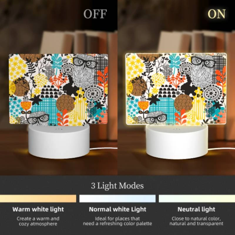 Rectangular Acrylic Night Light, A pattern of flowers and birds with glasses. Rectangular Acrylic Night Light, A Pattern Of Flowers And Birds With Glasses. -Cute Night Light Shop c732660aa939e8b51f6553c502b413fec0ace6b8