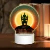 Round Acrylic Night Light, A Halloween Poster With A Castle And The Words "Happy Halloween" Written On It. -Cute Night Light Shop c735ce49ed14950fd256a022bf8729e09fa72244
