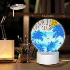 Round Acrylic Night Light, A Colorful Surf Club Poster With A Blue And Orange Background. -Cute Night Light Shop c764ce27c6482fe5c1dae7e7fb2bada2591b10c3