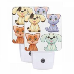 Night Light Set Of 2, Four Different Colored Cats Are Sitting Down.