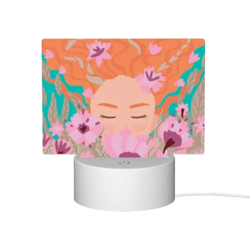 Rectangular Acrylic Night Light, A woman with red hair is surrounded by flowers. Rectangular Acrylic Night Light, A Woman With Red Hair Is Surrounded By Flowers. -Cute Night Light Shop c88c35524f97b8969646e716d3e63ed119732665