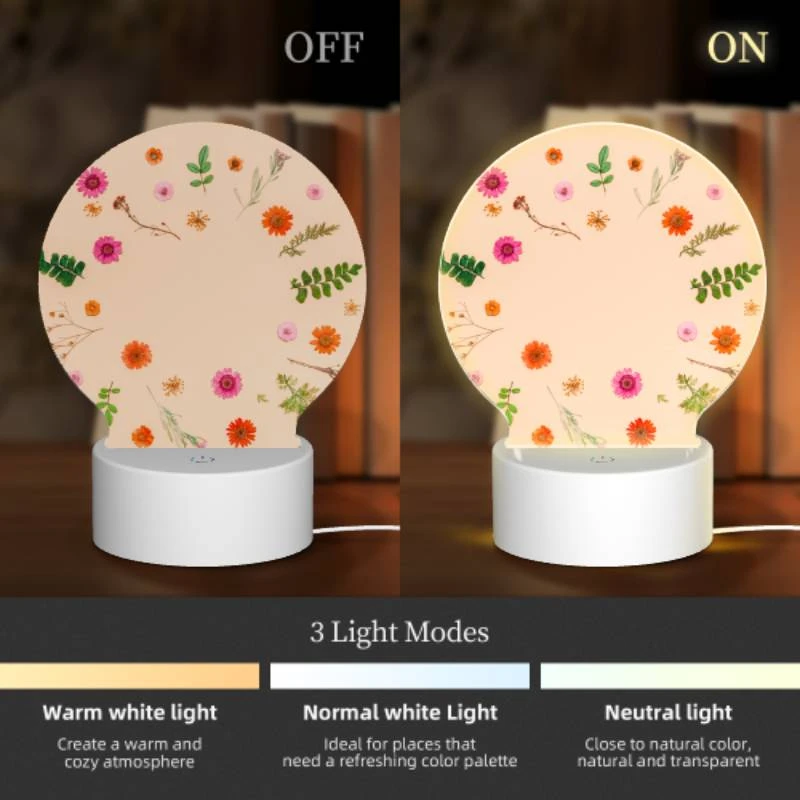 Round Acrylic Night Light, A circle of flowers and leaves on a white background. Round Acrylic Night Light, A Circle Of Flowers And Leaves On A White Background. -Cute Night Light Shop c8e7960cf6d90fdd1bed3a2102593d4fb0d9a421