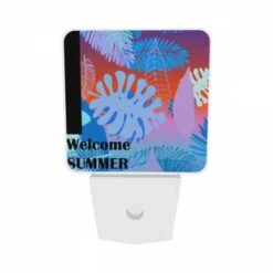 Night Light Set Of 2, A Colorful Image Of A Tropical Forest With The Words "welcome Summer" Written In The Bottom Right Corner. -Cute Night Light Shop c99f58d3d6aad7557a1233529ff1756ceba26373