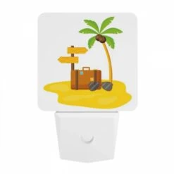 Night Light, A Suitcase Is Sitting On A Beach With A Palm Tree In The Background. -Cute Night Light Shop ca7250a059efc81bcaa98bbff08361c5bcbe274b