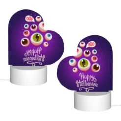 Love Acrylic Night Light, A Purple Background With A Happy Halloween Sign And A Bunch Of Eyes. -Cute Night Light Shop ca8ac0aec38e22b59ed9e18efd72af0c08787f44