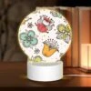 Round Acrylic Night Light, A Colorful Floral Pattern With A Bird And A Fox. -Cute Night Light Shop cba9c3705563416aeeb15c960631197e3e43647d