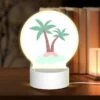 Round Acrylic Night Light, A Cartoon Image Of A Palm Tree On A Small Island.