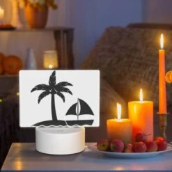 Rectangular Acrylic Night Light, A Sailboat Is In The Water Near A Palm Tree. -Cute Night Light Shop cc4669973d07cae2eef36977121cd5001112d249